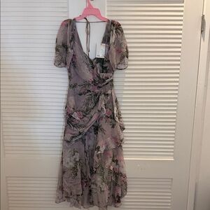 ASOS Asymmetrical Floral Dress in Pink and Green